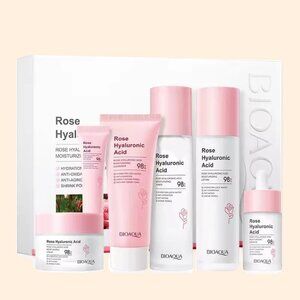 BioAqua  6-Pc Rose Hyaluronic Acid Skincare Set Hydrate • Rejuvenate • Glow Seal